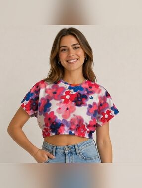 Vibrant Floral Juicy Couture Crop TOP - Pink, Red, Purple, Blue